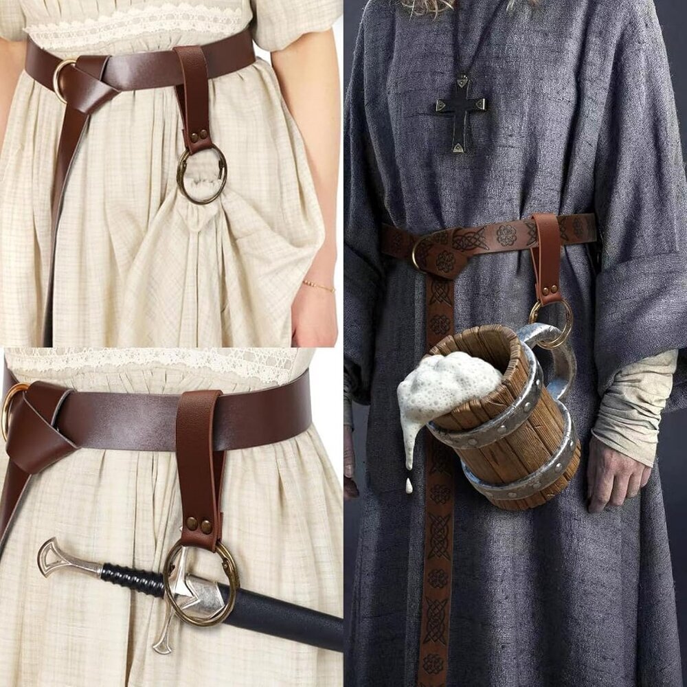 Brown 3Bottle-New Leather Belt Pouch Waist Bag Medieval Phone Holder GearFX - Picture 6 of 9